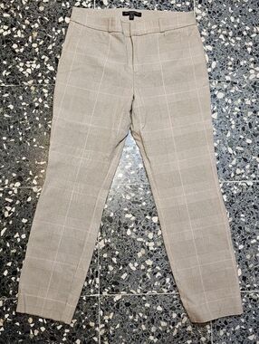 Banana Republic Sloan Beige Plaid Dress Pants with Subtle Pink Windowpane